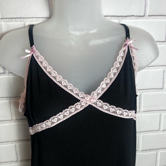 SPOILED ANGEL Black ribbed cami sleep strecth Dress with Pink Lace Trim/size M - Picture 7 of 13